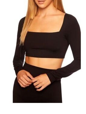 Susana Monaco Black Long-Sleeve Micro Square Crop Top